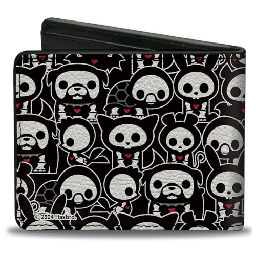 Buckle-Down Skelanimals Wallet, Bifold, Skelanimals Dead Animals Need Love Too Black White Red, Vegan Leather