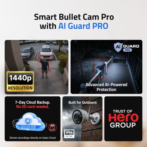Image of Qubo Smart Bullet Cam Pro 4MP (Pack of 4) | No SD Card Required, Records Directly on Cloud | AI Guard Pro 12-Month Plan (Cloud Backup Included) | Intruder Alarm | Color Night Vision | App Control
