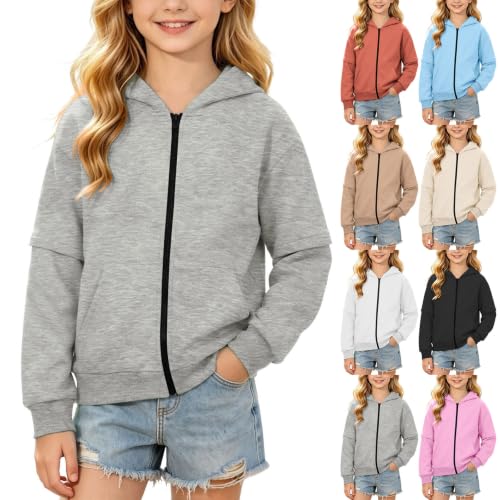 Girls Zip up Hoodie Long Sleeve Drop Shoulder Sweatshirt with Pocket | Full Zip Kangaroo Pocket Soft Comfy Oversized Casual Top forSchool Lounge Outdoor Daily Wear Fall Winter - image 1