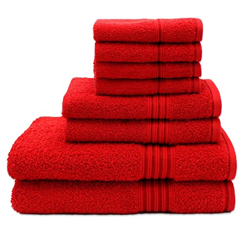 Hurbane Home 8 Piece Bathroom Set - 2 Bath Towels, 2 Hand Towels, 4 Wash Cloths - Ultra Soft Highly Absorbent Lightweight Bathroom Towels - Cotton Towels Bathroom Decor (Red) #TOP5