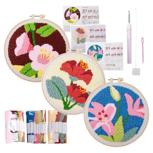 Kit de broderie punch needle floral, idée cadeau pour débutants adultes