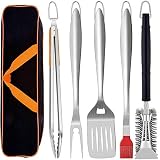 18" Extra long Grill Tools Set of 6, Leonyo BBQ Tool Set, Heavy-duty Barbecue Grilling Accessories,