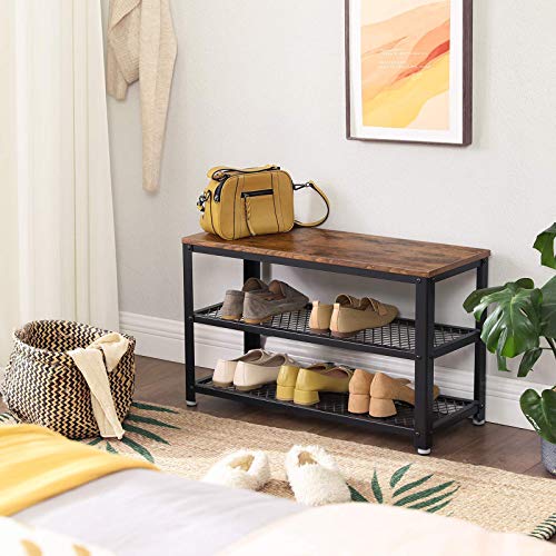 Vasagle Coat Rack And Shoe Bench Bundle, Industrial Accent Furniture With Steel Frame, Mesh Shelves, For Entryway, Hallway, Easy Assembly, Industrial, Rustic Brown And Black Uhsr40B And Ulbs73X #TOP4