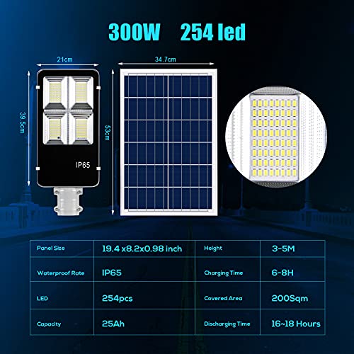 300W Solar Street Light Outdoor, 30000 Lumens High Brightness Dusk To Dawn Lamp, Commercial Lights With Motion Sensor And Remote Control, Ip65 Waterproof For Parking Lot, Yard, Garden, Patio, Stadium #TOP5
