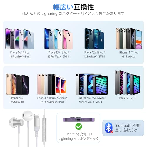 iPhone イヤホン 有線 Lightning イヤホン 磁気設計 重低音 【2025新版】 HiFi音質 騒音低減 快適な装着感 マイク付き 純正アイフォン イヤフォン 通話対応 音量調整 設定不要 GAEF コンパクト 通勤/仕事/運動/ゲーム iPhone14/13/12/11/SE/X/XS/XR/XS Max/8/8P/7/7P/iPad/iPod対応 ホワイト 商品画像7