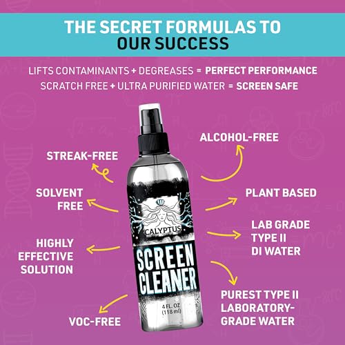 Screen Cleaner Spray Kit | (2X) 4oz Sprayer Bottles + (4X) Microfiber Cleaning Cloth | Smart Phone, Laptop, iPad, iPhone, MacBook, Computer Monitor, TV, Tesla, Touchscreen, Electronic Device Cleaner