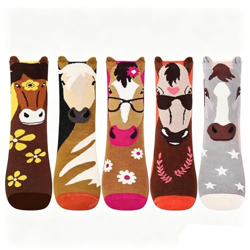 YOYOU Funny Horse Crew Socks for Women Cute Animal Socks Fashion Novelty Comfortable Horse Lovers Gifts 5 Pairs