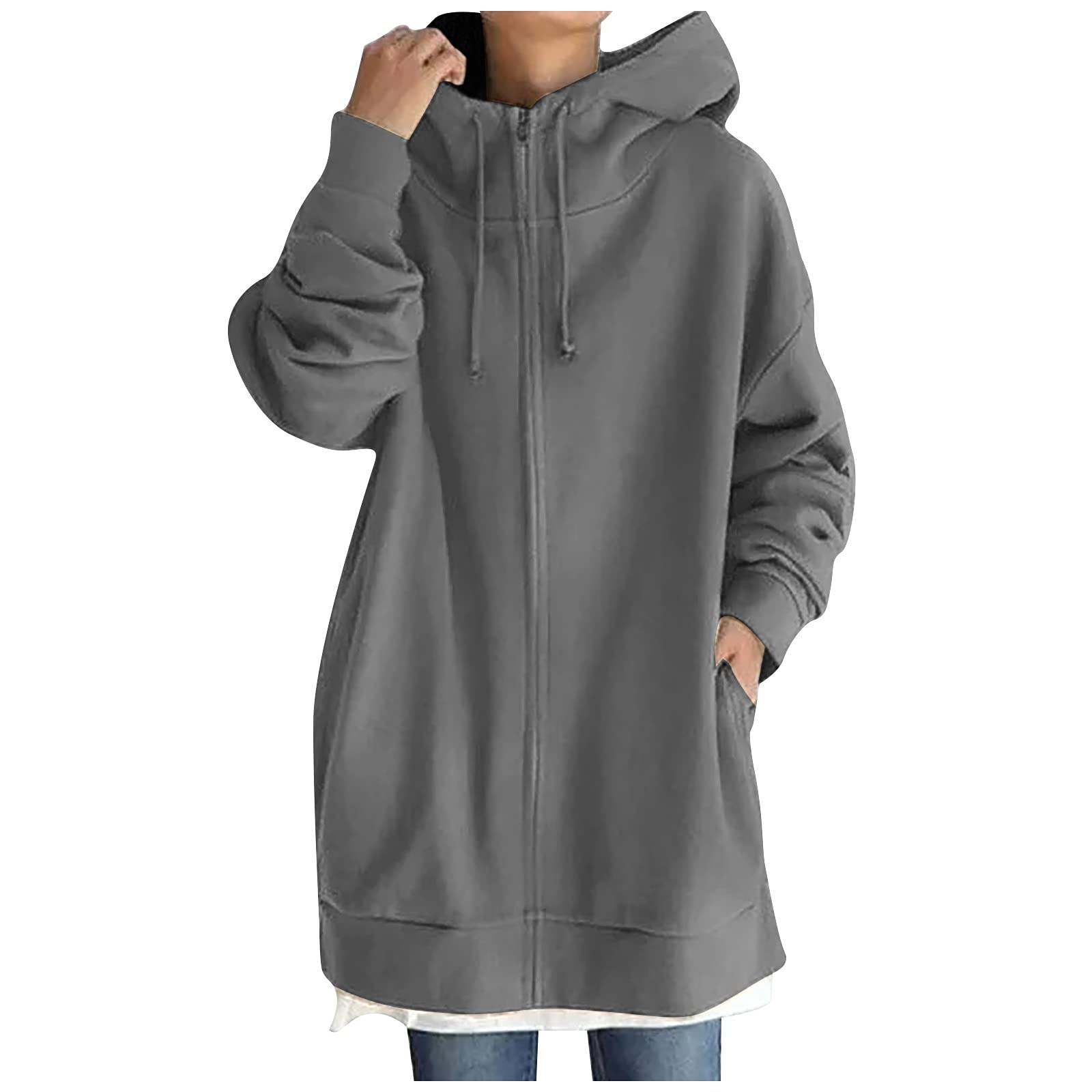 Jacke Damen Lang Sweatjacke Langarm Jacken Einfarbig Jacket Casual
