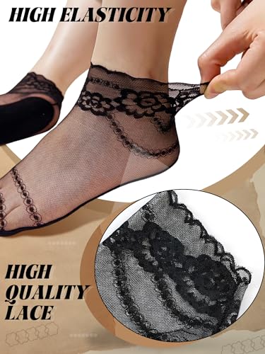 Image of 10 Pairs Womens Lace Ankle Socks Non Slip Low Cut and No Show Lace Socks Sets for Loafers Flats