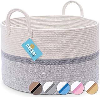 OrganiHaus Cotton Rope Basket | Woven Baby Laundry Basket for Blankets Living Room | Toy Storage Basket | Blanket Large Woven Basket | Laundry Hamper | Rope Storage Baskets - (50x33cm) Grey Basket