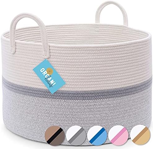 OrganiHaus Baby Hamper for Nursery 20x13 | Large Toy Basket | Extra Large Basket for Blankets Living Room | Woven Laundry Basket | Large Blanket Basket Living Room | Gray Large Woven Basket