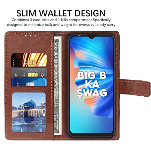 Image of Flip Cover Compatible with Tecno Spark 6 Go | Premium Leather Finish | Inbuilt Pockets & Stand | Flip Cover Back Case for Tecno Spark 6 Go (Brown)