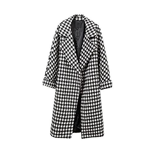 Manteau en laine à carreaux pour femmes VSOLS long et ample en noir et blanc