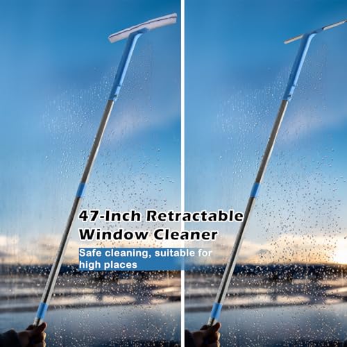 Image of Streak-Free Window Cleaner Kit with 47 inch Telescopic Titanium Pole, 3-in-1 Multi-Surface Tool for Glass /Floor /Car Wash & Home Cleaning (Professional Grade)
