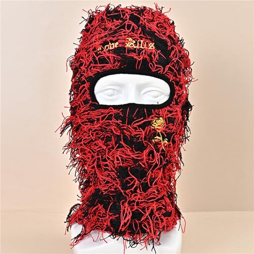 Balaclava de punto térmico para hombres y mujeres, gorro tejido con bordado de letra, resistente al viento, gorro con capucha para montar y esquiar miniatura 6
