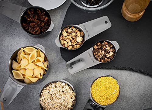 Set Of 7 Heavy Duty Measuring Cups, 18/8 Stainless Steel With Ring Connector, Dark Grey #TOP7