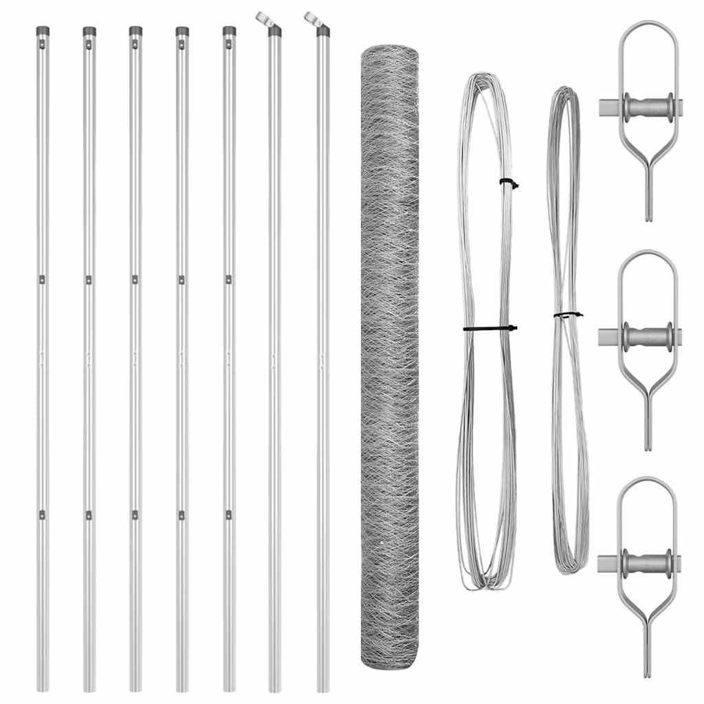 Steel Fence Post Set Silver 10 x 1.6 m with 36 mm Mesh Heavy Duty Garden Security Barrier Weather Resistant Corrosion Proof Easy Assembly for Outdoor Yard Terrace Enclosure
