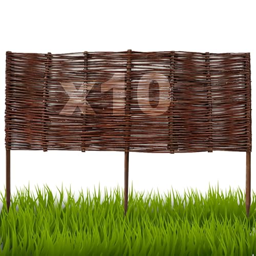 Floranica Bordures de Parterre en Saule Lot de 10 pièce 30 cm x 100 cm Clôture en Bois de Osier pour Bordure Plate-Bande Palissade Bordures de Fleurs...