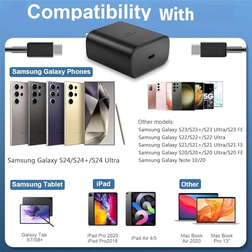 Image of Kratos 45W GAN Fast Charger with Cable Compatible with Samsung Charger Galaxy S25 /S24 /S23 /S22 /S21 /S20 (Ultra /Plus /Fe), Z Fold /Flip /S /A /F /M Series|Fast Charger Type C, Black