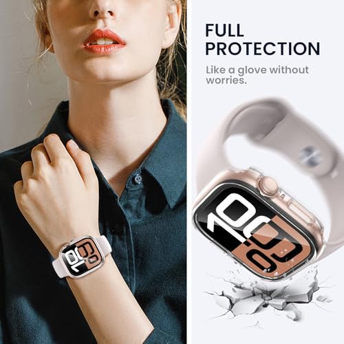 Image of Tensea For Waterproof Apple Watch Screen Protector Case Series 10 42mm Accessories, iWatch Protective Case PC Face Cover Built-in Tempered Glass Film, Sweatproof Bumper for Men and Women, 42