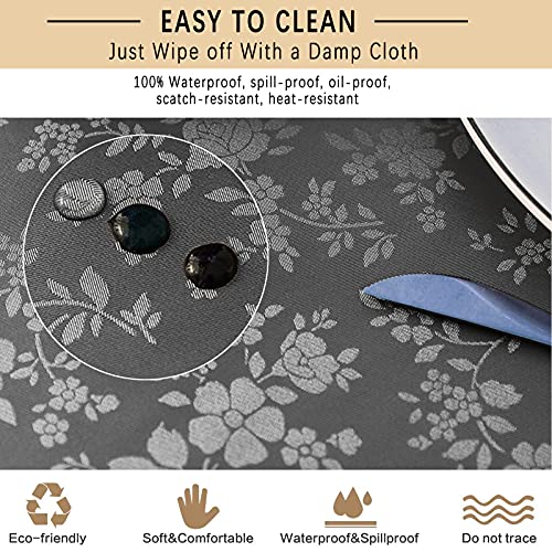 Waterproof Vinyl Tablecloth, Round Heavy Plastic Tablecloth, Wipeable Spillproof Oil-Proof Vinyl Table Cover For Kitchen Dining Room (Grey, 60" Round) #TOP3