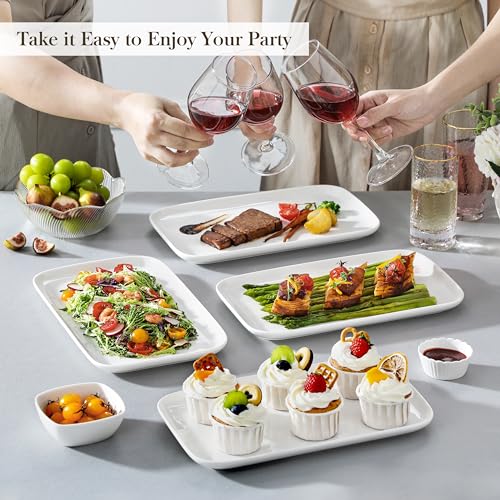 MALACASA Servierplatte Porzellan, Serviertablett 4-teiliges Set, Rechteckig Servierplatte Groß für Buffets, Sushi, Kuchen, Vorspeisen zu Hause/im Restaurant, 30 x 18 cm Weiß (Weiß, 4-teiliges)