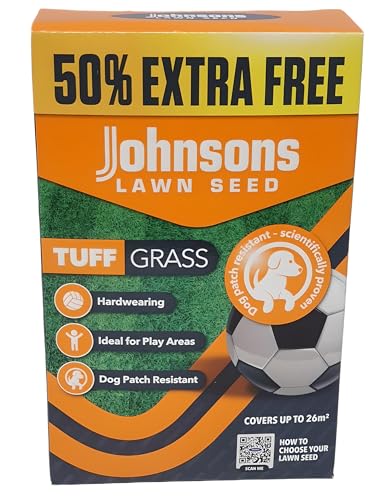 Johnsons TUFF Grass Lawn Seed - Hardwearing, Quick Grow Formula, Dog Patch Resistant, Ideal for Family Yards and Play Areas - Covers up to 26m² - 50% Extra Free