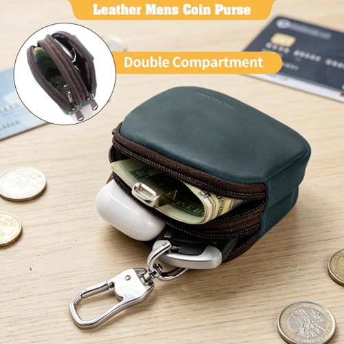 Image of Jack&Chris Coin Purse for Men, Genuine Leather Mini Coin Wallet Zipper Pocket with Back Belt Loop, Coin Bag for Men, Blue
