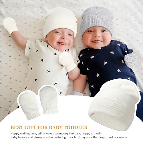Image of Baby Beanie Hat Gloves Set, Kids Winter Warm Knit Hat with glvoes,Toddler Soft Beanie for Little Boys Little Girls Children