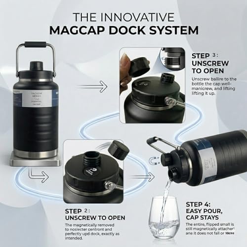 Image of Pack of 2 Insulated Water Bottle, Triple Wall Vacuum Stainless Steel Jug (Cold for 18+ Hrs), Leak Proof & Non-BPA, Water From Bottle for Hiking, Camping and Hotel (Black 2.1L+ 2L)