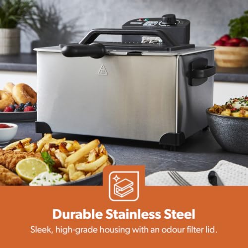 GEEPAS Deep Fat Fryer with Triple Baskets | Large 5L Electric Fryer with Viewing Window, Adjustable Temperature Control | 4L Large Basket & 2L Each 2 Small Baskets | Stainless Steel, Silver 2000W - Image 6