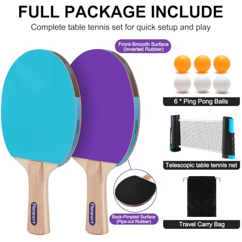 Image of FBSPORT Ping Pong Paddle Set, Portable Table Tennis Set with Retractable Net,Rackets,Balls and Carry Bag for Indoor /Outdoor Games