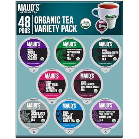 Maud's 8 Blend Organic Tea Variety Pack 48ct. Solar Energy Produced Variety Green Tea, Black Tea, Peppermint Tea, Chai Tea, Matcha Tea, Jasmine Tea, Chamomile Lavender, English Breakfast & Earl Grey Cover