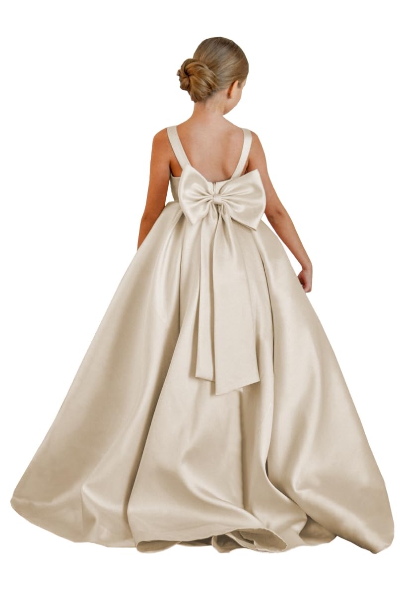 Flower Girl Dress for Wedding Kids Princess First Communion Formal Dresses Pageant Ball Gowns with Bow 16 Champagne