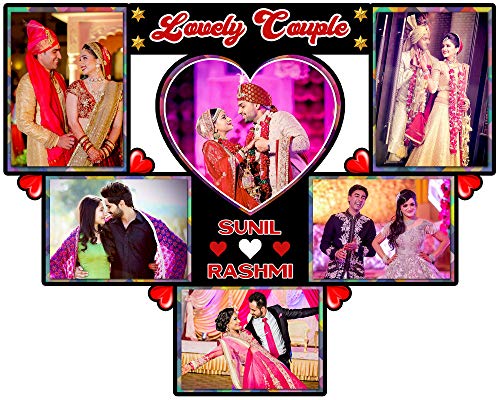 Image of Shrikant Art Personalized inchLovely Couple inch Multi-Photo Collage Wall Hanging - Custom Name Wooden Picture Frame with 6 Individual Photo Slots for Weddings and Anniversaries