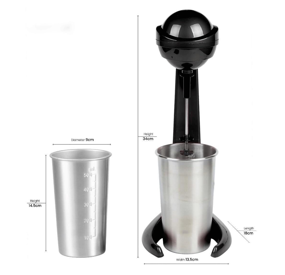 Ekspres do koktajli mlecznych z silnikiem 100 W, kubek ze stali nierdzewnej 500 ml, 2 prędkości do koktajli proteinowych, frappów, omletów, koktajli i innych