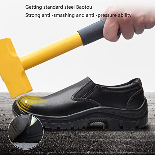 Steel Toe Shoes Men's Light and Durable Work Shoes Puncture-Resistant Slip-on (Color : Black, Size : 10)
