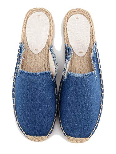 U-Lite Women's Simple Mule Breathable Flat Espadrilles Shoes, Pure Color Mules Denim Blue7 #TOP4