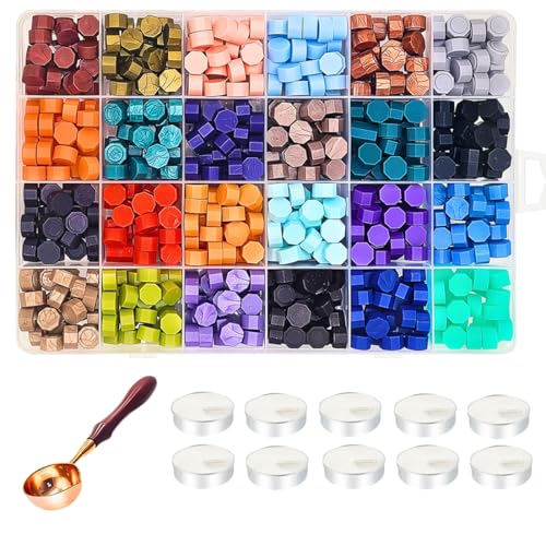 xxxHOLIC Wax Seal Kit 360 Beads in 24 Colors Smokeless & Crack-Resistant Seal Wax Starter Set with Melting Spoon & Tea Lights for Wedding Invitations & Envelope Sealing