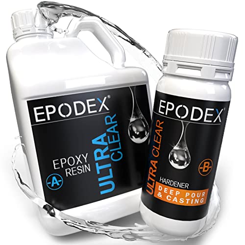 EPODEX® Deep Pour & Casting Epoxy Resin Kit Crystal-Clear & Colored, Solvent-& Bubble-Free, UV-Stabilized, Low Odor, Up To 12 Inch, River Table, Deep Cast Art & Craft, Live Edge, Wood 0.375-15 Gal 2:1