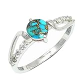SILVERNROCK Blauer Kupfer-Türkis-Ring aus massivem 925er-Sterlingsilber, Steinbandring, handgefertigt, für Herren und Damen, Schmuck ERG1242BI_68 (21.6)
