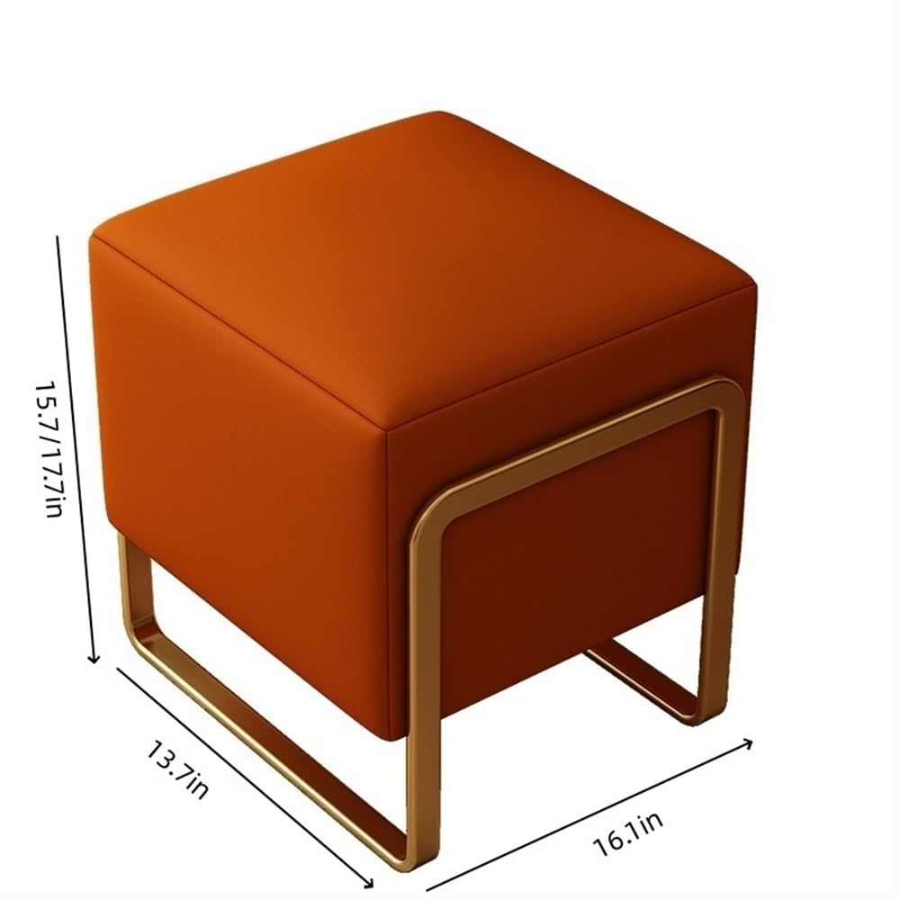 Stylowy niebieski stołek ze skóry Vani z metalowymi nogami - tapicerowany kwadratowy podnóżek do domu, sypialni, salonu i przedpokoju, wysokość 45 cm, nowoczesne meble akcentujące