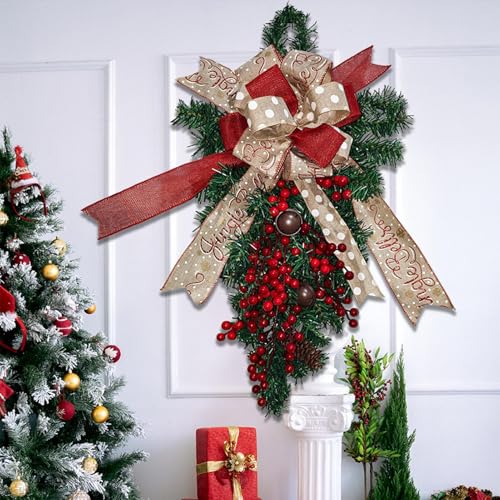 Couronne de Noël sans perte d'aiguilles pour porte et escalier de 60cm