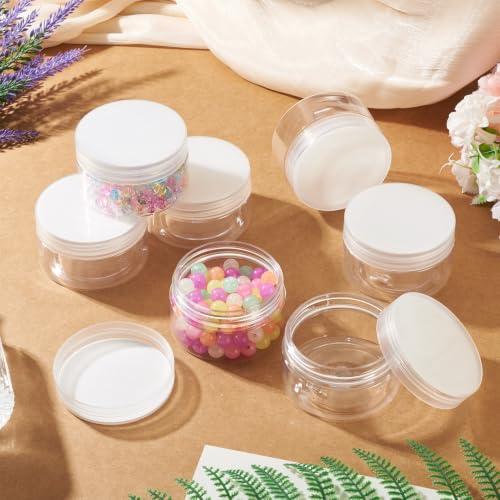 Image of FASHEWELRY 16Pcs Diamond Painting Jars 2.8x1.5 inch Plastic Bead Storage Tubes Flat Round Small Screw Cap Containers for Seed Beads 5D Embroidery Diamond Drill Nail Art And Glitter Crafts Sewing