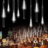 OMGAI 30cm 8 Tubes Meteor Shower Rain Lights - 144 LED Drop/Icicle Snow Falling Raindrop Cascading Lights for Wedding Party Christmas - White