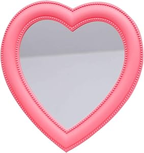 BinaryABC Heart Makeup Mirror Cosmetic Mirror Wall Desktop Mirror Bedroom Mirror (Pink)