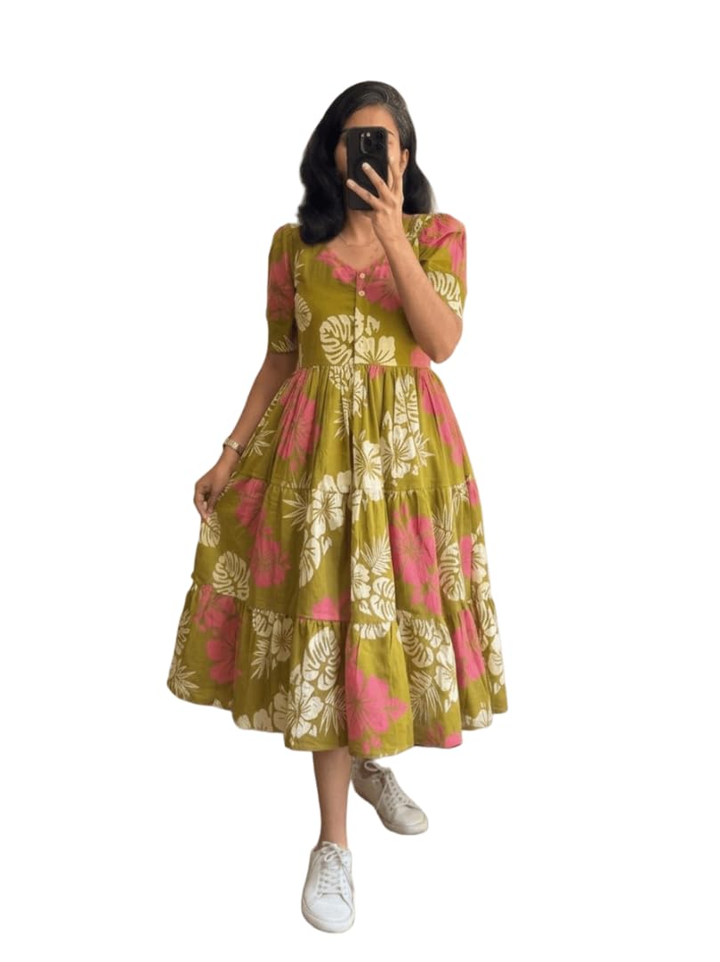 Women's Pure Cotton Maxi Midi Dress Western Dress for Women Elegant Floral Printed Long Dresses | Soft & Breathable Fabric | Casual Trending Dress for Women-picture-20