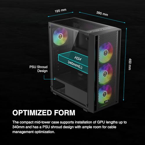 GAMDIAS AURA GC2 ELITE ARGB ATX Mid Tower PC Case, 4 x 120mm ARGB Fan, High Airflow Mesh Front Panel, Tool-Free Tempered Glass Side Panel, Black - Image 6