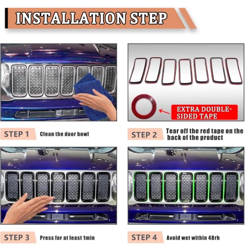 Image of Black Front Grille Inserts Trim for Jeep Renegade 2019 2020-2023 | ABS Front Grille Insert Trim Ring 7PCS