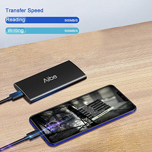 Image of Aiibe 256GB External SSD External Hard Drive 256GB USB C Portable SSD, Up to 500MB /s, USB 3.1, External Solid State Drive for Laptop, Mac, PS4 (Black)